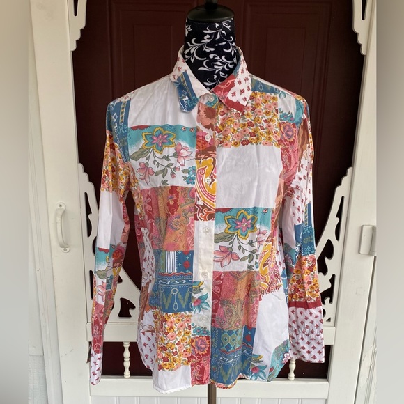 Kim Rogers Women’s Button Up Patchwork Paisley Design Top Size Medium - Picture 5 of 16